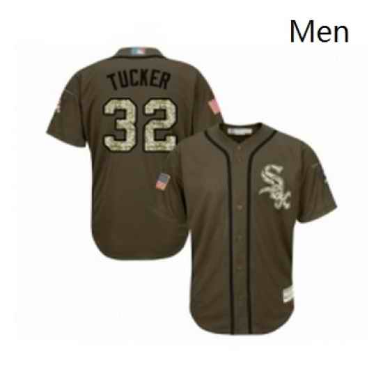 Mens Chicago White Sox 32 Preston Tucker Authentic Green Salute to Service Baseball Jersey